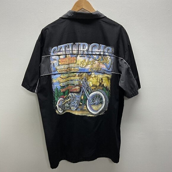 Sturgis Black Hills Rally 2016 Black 2XL Short Sleeve Button Men's Shirt - Picture 2 of 7